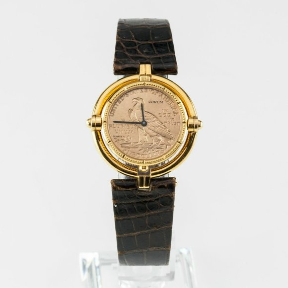 Corum 18k Yellow Gold $5 Half Eagle Quartz Coin Watch w/ Rotating Bezel - Picture 2 of 10